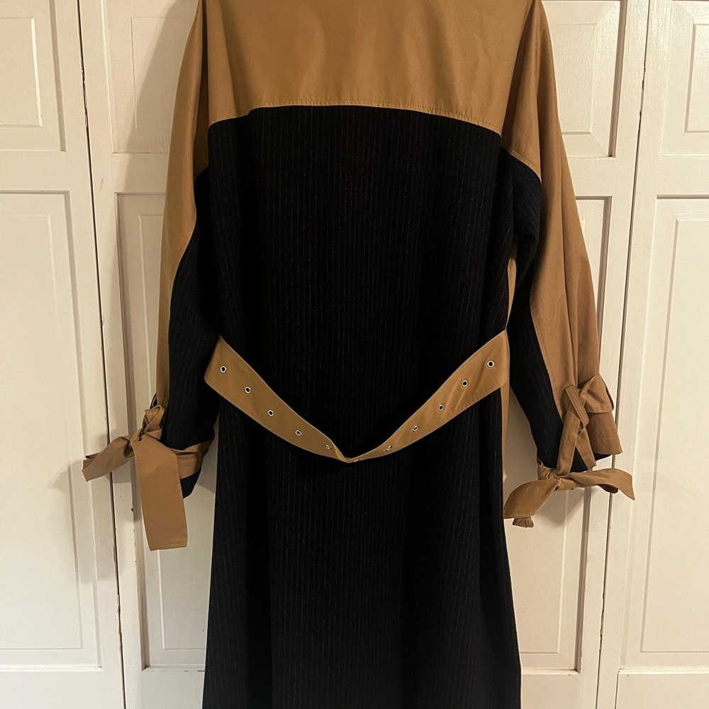 Zara Mixed Media Tan/Navy 2 Tone Trenchcoat Size Large - Picture 2 of 9